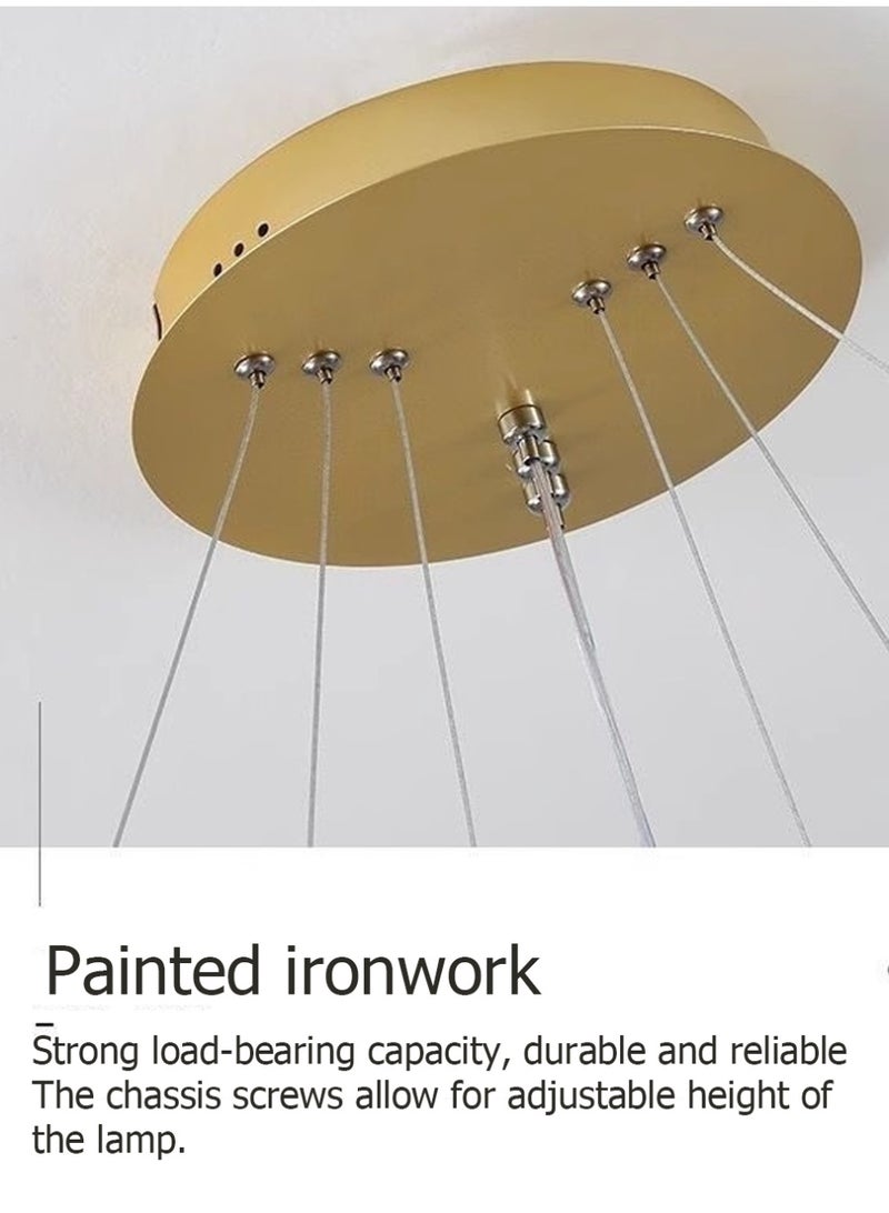An LED chandelier composed of three light rings, with three adjustable colors of light, adjustable height, controlled by switch or remote control. Suitable for placement on dining tables, living rooms, bedrooms, villas, etc. - Image 5